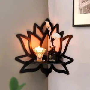 Etagère murale en forme de lotus  design moderne et oriental  éclairage par bougie  décoration intérieure élégante  salle à manger  chambre  salon