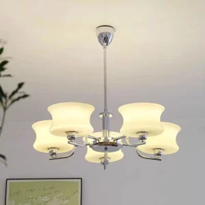 Lustre métal verre froissé design moderne épuré lumière douce salon chambre salle à manger éclairage intérieur contemporain élégant