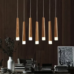 Suspension en bois naturel design nordique moderne éclairage chaleureux salon salle à manger économique élégance intemporelle