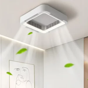 Plafonnier LED en bois naturel design scandinave moderne avec ventilateur intégré pour salon chambre éclairage chaleureux et économique