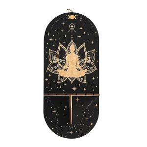 Support mural en bois  décoration zen  porte-encens  style spirituel  design méditatif  salle de relaxation  bijoux  étagère  artisanat  style asiatique  Feng Shui  décoration intérieure  support de méditation  accessoire de bien-être