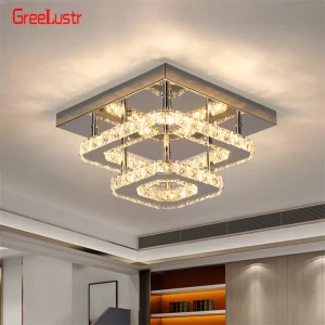 Plafonnier moderne en cristal et métal  design épuré  éclairage central  salon  salle à manger  lumière diffuse  style élégant  certification UL  énergie efficace