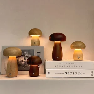 Lampe de table en bois design champignon style scandinave moderne éclairage ambiant USB rechargeable Lampe de table en bois design champignon style scandinave moderne éclairage ambiant USB rechargeable