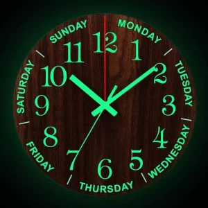 Horloge murale lumineuse 12 pouces en bois silencieuse sans tic-tac pour cuisine avec veilleuses pour salon intérieur/extérieur Horloge murale lumineuse 12 pouces en bois silencieuse sans tic-tac pour cuisine avec veilleuses pour salon intérieur/extérieur