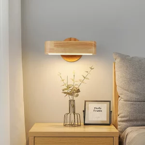 Applique murale en bois naturel design scandinave lumière LED chaleureuse éclairage moderne chambre salon hôtel bar économie d’énergie