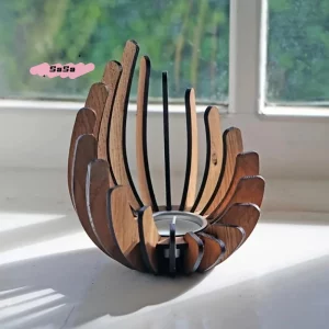 Support à bougie en bois design moderne éclat floral naturel décoration intérieure élégante chaleureuse salon chambre cadeau artistique