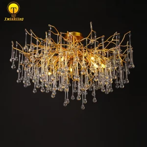 Plafonnier moderne en cristal et métal doré design artistique branches corail luminaire suspendu luxe salle à manger salon éclairage chaleureux élégant