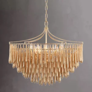 Lustre suspendu métal doré verre cristal style classique vintage salon salle à manger éclairage intérieur design luxueux élégance intemporelle