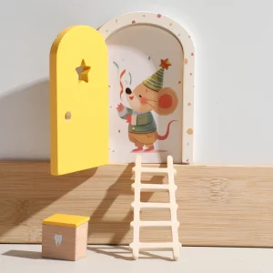 Décoration murale porte souris en bois naturel design enfantin jouets éducatifs chambre bébé cadeau naissance original déco murale fantaisie