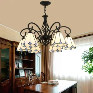 Lustre Art Nouveau verre multicolore style européen métal noir éclairage intérieur élégant salon salle à manger chambre lumière design classique