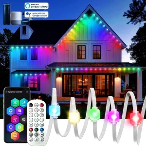 Guirlande LED intelligente extérieure RGBIC  contrôle vocal  application  étanche  décoration festive  Amazon Alexa  Google Assistant  lumière multicolore  Wi Fi  durable  économique  modern style