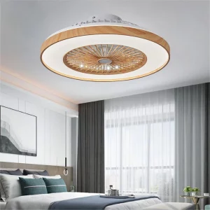 Plafonnier bois ventilateur lumière LED design moderne nordique chambre salon éclairage chaleureux économique élégant