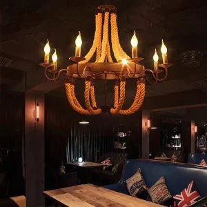 Lustre industriel vintage chanvre corde design rustique loft rétro éclairage chaleureux salon chambre restaurant élegant déco
