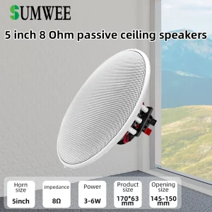Haut-parleur de plafond haute fidélité 5 pouces design moderne discret salon bureau salle de bain audio intégré passif qualité sonore élevée système home cinéma