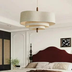 Suspension en tissu et bois Wabi Sabi design moderne minimaliste pour salon chambre lumière LED chaleureuse décor naturel Suspension en tissu et bois Wabi Sabi design moderne minimaliste pour salon chambre lumière LED chaleureuse décor naturel