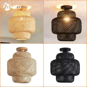 Plafonnier bamboo design bohème naturel  éclairage doux pour chambre  salon  cuisine  style moderne et chaleureux