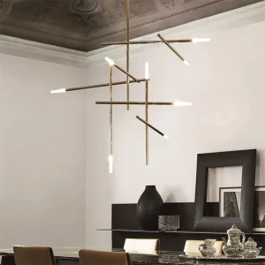 Suspension métal doré design moderne minimaliste avec croix géométrique éclairage salle à manger salon lumière chaleureuse économique élégant Suspension métal doré design moderne minimaliste avec croix géométrique éclairage salle à manger salon lumière chaleureuse économique élégant