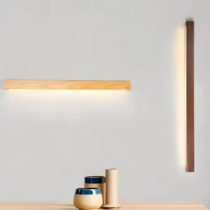 Lampes murales en bois longue bande style nordique moderne LED éclairage chaleureux salon chambre corridor déco naturelle