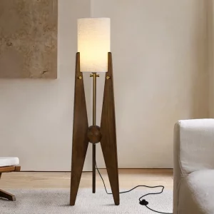 Lampe sur pied bois massif design nordique moderne abat-jour tissu éclairage doux chambre salon lecture coin détente épuré chaleureux