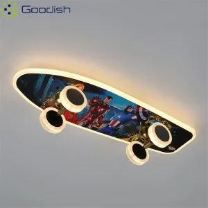 Plafonnier moderne design skateboard lumineux pour chambre d’enfant décoration murale éclairage orientable idéal pour salon chambre salle à manger
