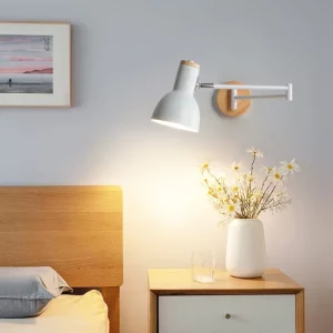 Applique murale en bois massif bras long design scandinave moderne luminaire LED éclairage chaleureux chambre salon KINLAMS