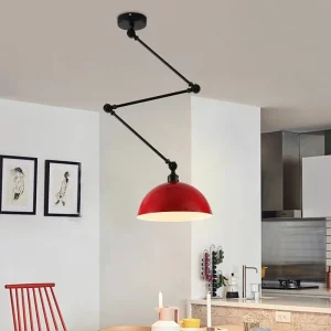 Suspension métal abat-jour rouge design industriel moderne salle à manger salon cuisine éclairage chaleureux réglable flexible élégant Suspension métal abat-jour rouge design industriel moderne salle à manger salon cuisine éclairage chaleureux réglable flexible élégant