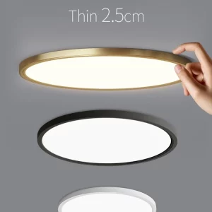 Plafonnier LED circulaire ultra-mince en cuivre  design moderne et simpliste  éclairage d’intérieur  luminaire de plafond à spectre complet  idéal pour salon ou chambre à coucher  protection des yeux