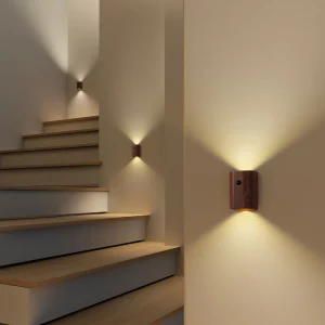 Applique murale en bois LED design moderne nordique lumière chaleureuse éclairage économique salon chambre cuisine escalier