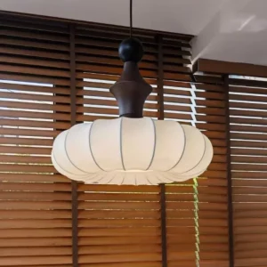 Suspension Vintage en Bois et Toile Design Asiatique Zen Éclairage Chaleureux Salon Chambre Bureau Étude Décoration Élégante