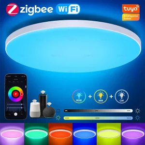 Plafonnier LED intelligent Zigbee Wi Fi app contrôle vocal Alexa Google moderne chambre salon éclairage multicolore économie d’énergie design scandinave Plafonnier LED intelligent Zigbee Wi Fi app contrôle vocal Alexa Google moderne chambre salon éclairage multicolore économie d’énergie design scandinave
