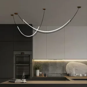 Suspension LED design moderne minimaliste métal blanc lumière diffuse éclairage salon salle à manger hôtel