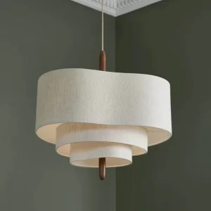 Plafonnier en tissu et bois design scandinave moderne lumière chaleureuse salon chambre décoration intérieure élégante durable