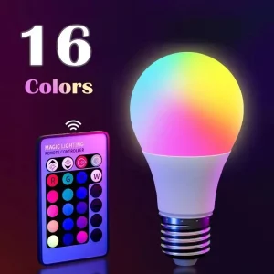 Ampoule LED multicolore RGB 16 couleurs E27 220V lampe intelligente télécommande 24 touches lumière d’ambiance variable éclairage domestique moderne Ampoule LED multicolore RGB 16 couleurs E27 220V lampe intelligente télécommande 24 touches lumière d’ambiance variable éclairage domestique moderne