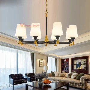 Plafonnier en métal et verre design moderne et classique éclairage élégant pour salon salle à manger chambre restaurant suspensions dorées et noires