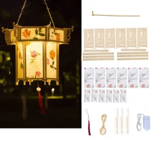 Lanterne suspendue bois naturel style asiatique traditionnel design floral fêtes jardin salon lumière chaleureuse économique DIY