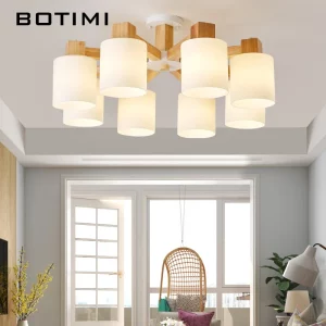 Plafonnier bois nordique design scandinave abat-jour verre lumière chaleureuse salon chambre moderne épuré élégance naturelle
