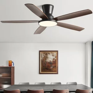 Ventilateur de plafond bois LED design moderne Art Deco éclairage chaleureux salon salle à manger chambre économie d’énergie télécommande