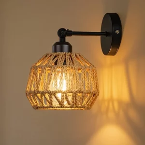 Applique murale corde tressée métal noir design rustique intérieur chambre salon lumière chaude E27 artisanale décoration intérieure Applique murale corde tressée métal noir design rustique intérieur chambre salon lumière chaude E27 artisanale décoration intérieure
