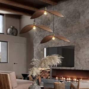 Suspension bois naturelle design moderne feuilles courbées éclairage chaleureux salon chambre cuisine Suspension bois naturelle design moderne feuilles courbées éclairage chaleureux salon chambre cuisine