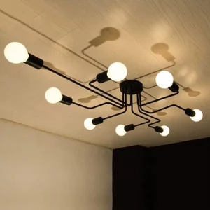 Plafonnier métal design industriel moderne à tiges multiples lumière diffuse salon cuisine éclairage contemporain élégant économie d’espace Plafonnier métal design industriel moderne à tiges multiples lumière diffuse salon cuisine éclairage contemporain élégant économie d’espace
