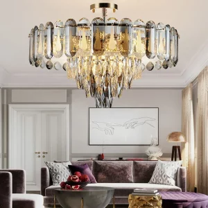 Plafonnier en cristal gris design moderne luxueux éclairage LED salon salle à manger décoration lumière chaleureuse économique élégant 2023 Plafonnier en cristal gris design moderne luxueux éclairage LED salon salle à manger décoration lumière chaleureuse économique élégant 2023