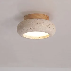 Plafonnier bois pierre LED design industriel moderne salon chambre éclairage chaleureux économique élégant