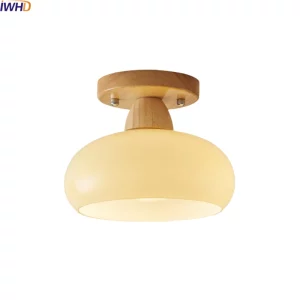 Plafonnier LED bois naturel design moderne nordique lumière chaleureuse salon cuisine porche éclairage économique élégant