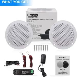 Enceintes marines Bluetooth 4 pouces étanches Herdio HMS-5104 pour bateau  extérieur  salle de bain – Design industriel  160W  IP66