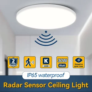 Plafonnier LED étanche IP65 capteur radar lumière 30W moderne pour couloirs salle de bain cuisine éclairage intelligent économique sécurisé Plafonnier LED étanche IP65 capteur radar lumière 30W moderne pour couloirs salle de bain cuisine éclairage intelligent économique sécurisé