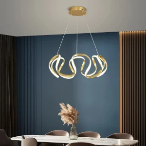 Suspension LED dorée design moderne acrylique lumière douce salon chambre éclairage contemporain élégant économie d’énergie