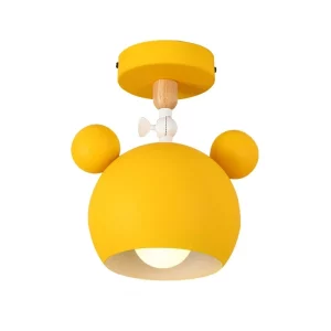 Plafonnier en bois et métal design nordique moderne chambre d’enfant éclairage créatif déco murale abat-jour semi-sphérique lumière chaleureuse