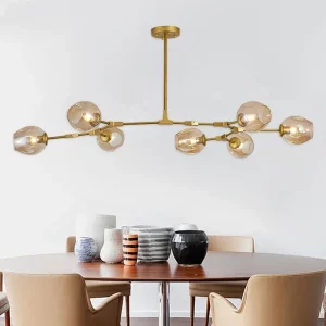 Suspension lumineuse métal doré verre transparent design industriel moderne salle à manger cuisine éclairage chaleureux élégant luminaire suspendu Suspension lumineuse métal doré verre transparent design industriel moderne salle à manger cuisine éclairage chaleureux élégant luminaire suspendu
