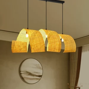 Suspension en bambou et bois design moderne naturel salon chambre cuisine éclairage chaleureux contemporain