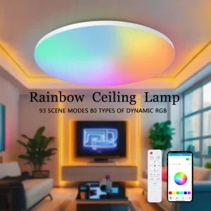 Plafonnier LED moderne design RGB lumineux salon chambre lumière personnalisable économique télécommande incluse